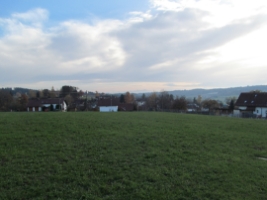 Blick von Norden auf das Plangebiet mit der Bestandsbebauung von Hasenweiler im Hintergrund.