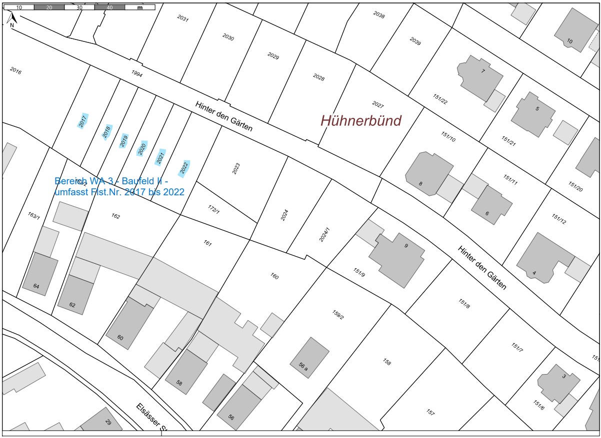  Reihenhausbauplätze in WA 3 Baufeld II Flurstücke Nummern 2017 bis 2022 - Baugebiet 'Neumühl "Hühnerbünd II" Wohngebiet '