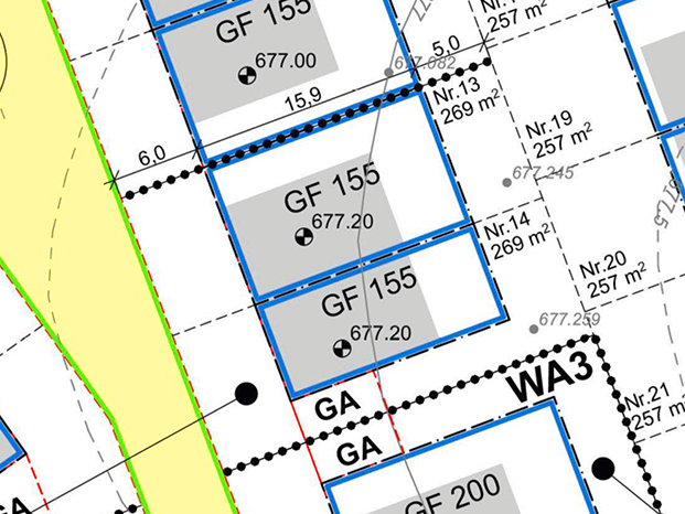 Los 2 (komplettes DH-Grundstück) | Bauplätze 13 – DHH + 14 – DHH