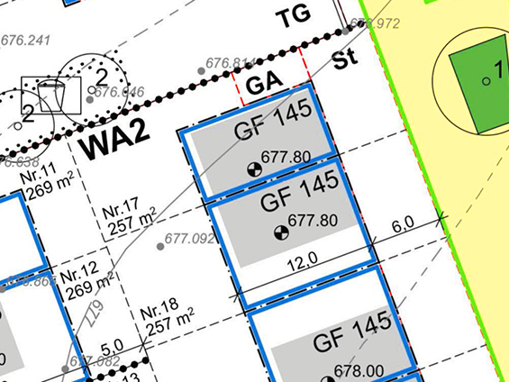 Los 3 (komplettes DH-Grundstück) | Bauplätze 17 – DHH + 18 – DHH