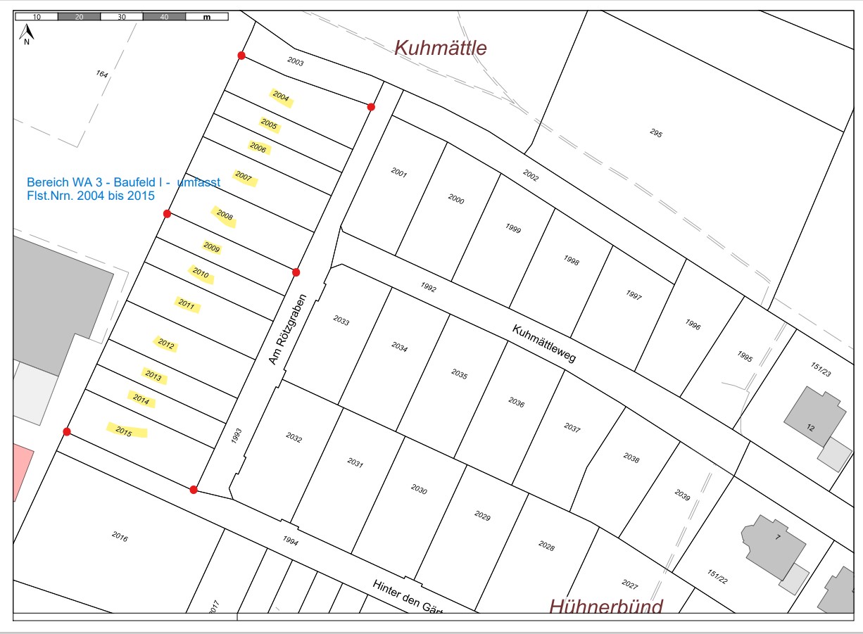 Reihenhausbauplätze in WA 3 Baufeld I Flurstücke Nummern 2004 bis 2015 